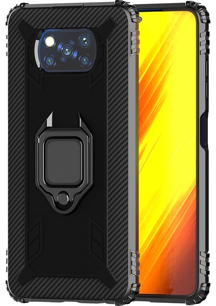 Parmak Halkası Kickstand Telefon Kasası Tpu Koruyucu Kabuk Xiaomi Poco X3 Nfc/poco X3-Black (Yurt Dışından)