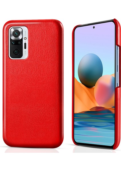 Çılgın At Doku Telefon Kılıfı Anti Scratch Deri Kaplamalı Pc Kabuğu Xiaomi Redmi Note 10 Pro 4g (Hindistan)/note 10 Pro 4g (Global)/note 10 Pro Max-Red (Yurt Dışından)
