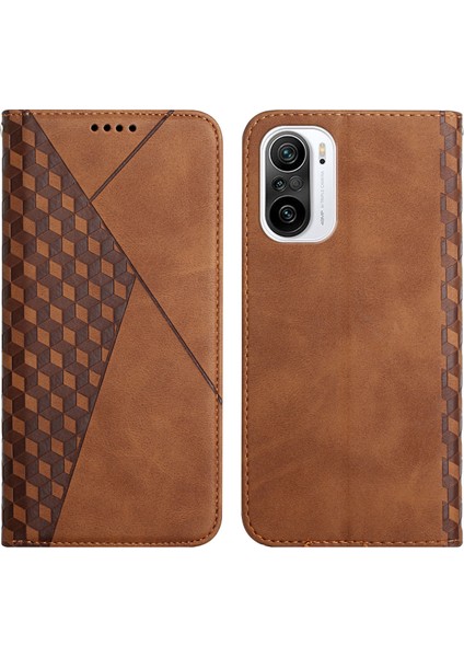 Cilt Touch Hissiye Geometrik Desen Anti-Fall Deri Koruyucu Kılıf Xiaomi Redmi K40/K40 Pro/poco F3/mi 11-Brown Için Otomatik Emici Stand Cüzdan Kabuğu (Yurt Dışından)