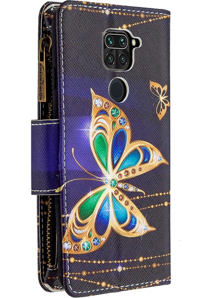 BF03 Baskı Fermuarı Cüzdan Deri Kapak Xiaomi Redmi Note 9/redmi 10X 4g-Kristal Kelebek (Yurt Dışından) modelleri