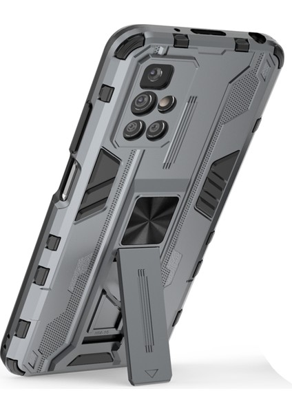 Hibrit Şok Geçirmez Ağır Hizmet Tipi Sert Pc Yumuşak Tpu Koruyucu Kasa Xiaomi Redmi Için Kickstand ile Not 11 4g (Mediatek)/redmi 10 4g (2021)/REDMI 10 2022 4g-Grey (Yurt Dışından) modelleri