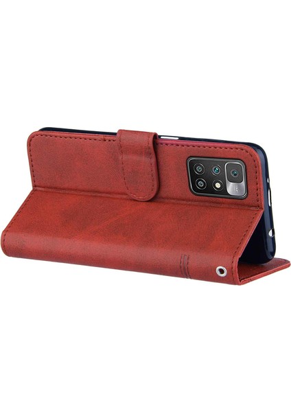 Çizgiler Basılı Premium Pu Deri Cüzdan Stand Xiaomi Için Bilek Kayışı ile Flip Koruyucu Telefon Kılıfı Not 11 4g (Mediatek)/10 4g (2021)/10 2022 4g/10 Prime-Red (Yurt Dışından) fırsatları