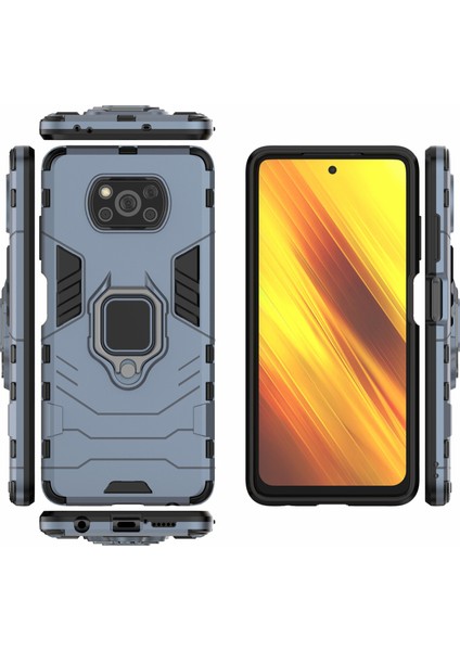 Xiaomi Poco X3 Nfc/poco X3-Blue Için Serin Koruyucu Yüzük Tutucu Kickstand Pc Tpu Hibrid Kasa (Yurt Dışından)