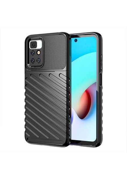Thunder Serisi Twill Doku Anti-Çizelge Yumuşak Tpu Ince Uygun Xiaomi Redmi Için Esnek Telefon Kılıfı 10 4g (2021)/10 Prime/10 2022 4g/not 11 4g (Mediatek) -Black (Yurt Dışından)