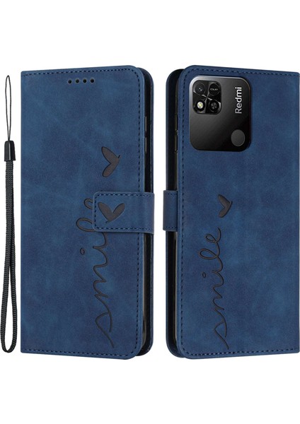 Xiaomi Için Redmi 10A/POCO C31/REDMI 9c/9c Nfc Kalp Şekli Baskılı Telefon Kılıfı Pu Deri Deri Touch Hisset Cüzdan Stand Iyi Koruma Kabuğu Kayış-Sapfire (Yurt Dışından)