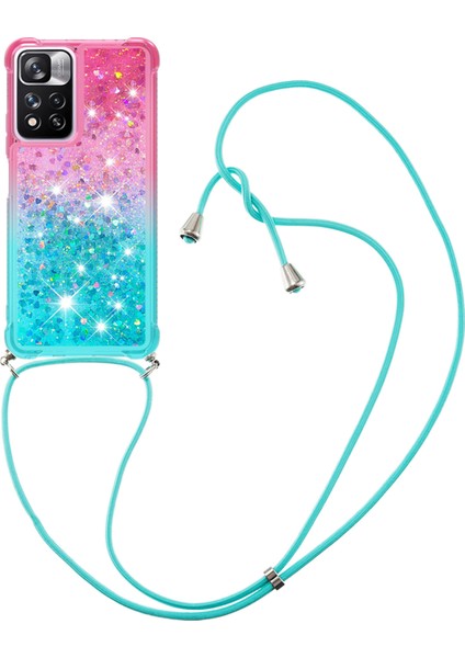 Le3-1 Serisi Gradyan Renk Demikleri Quicksand Tpu Kapak Xiaomi Için Uzun Kordonlu Iyi Korumalı Telefon Kasası Not 11 Pro+ 5g/redmi Note 11 Pro 5g (Çin) (Mediatek) -Pink/mavi (Yurt Dışından)