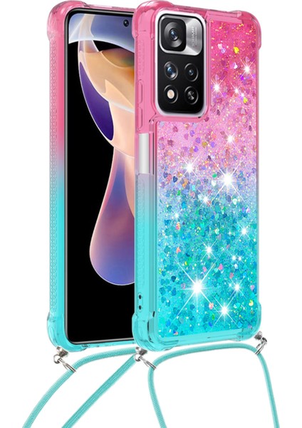 Le3-1 Serisi Gradyan Renk Demikleri Quicksand Tpu Kapak Xiaomi Için Uzun Kordonlu Iyi Korumalı Telefon Kasası Not 11 Pro+ 5g/redmi Note 11 Pro 5g (Çin) (Mediatek) -Pink/mavi (Yurt Dışından)