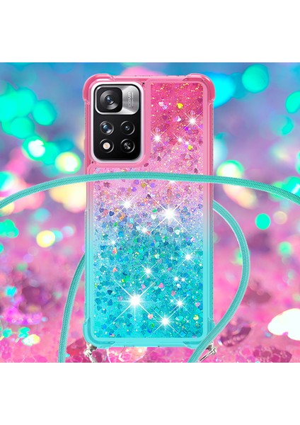 Le3-1 Serisi Gradyan Renk Demikleri Quicksand Tpu Kapak Xiaomi Için Uzun Kordonlu Iyi Korumalı Telefon Kasası Not 11 Pro+ 5g/redmi Note 11 Pro 5g (Çin) (Mediatek) -Pink/mavi (Yurt Dışından)