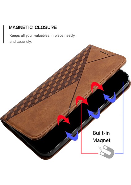 Cilt Touch Hissiye Geometrik Desen Anti-Fall Deri Koruyucu Kılıf Xiaomi Redmi K40/K40 Pro/poco F3/mi 11-Brown Için Otomatik Emici Stand Cüzdan Kabuğu (Yurt Dışından)