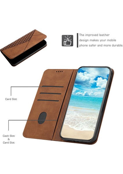 Cilt Touch Hissiye Geometrik Desen Anti-Fall Deri Koruyucu Kılıf Xiaomi Redmi K40/K40 Pro/poco F3/mi 11-Brown Için Otomatik Emici Stand Cüzdan Kabuğu (Yurt Dışından)