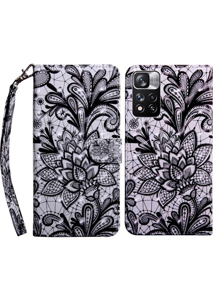 Stand Özelliği 3D Desen Baskı Pu Deri Flip Cüzdan Koruyucu Kapak Xiaomi Redmi Için Kayış ile Not 11 Pro 5g (Çin) (Mediatek)/11 Pro+ 5g-Bant Çiçek (Yurt Dışından)