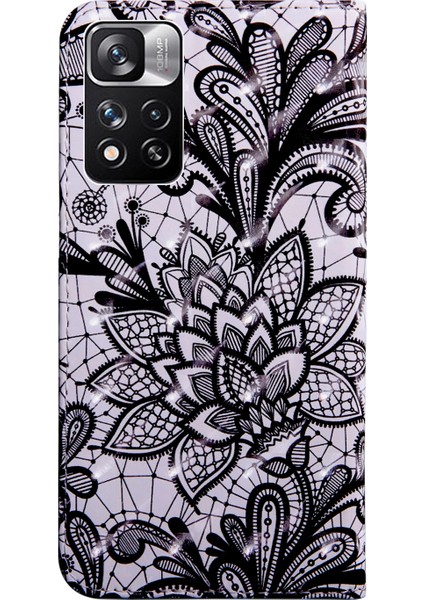 Stand Özelliği 3D Desen Baskı Pu Deri Flip Cüzdan Koruyucu Kapak Xiaomi Redmi Için Kayış ile Not 11 Pro 5g (Çin) (Mediatek)/11 Pro+ 5g-Bant Çiçek (Yurt Dışından)