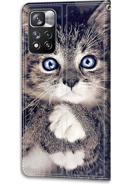 Stand Özellik Bilek Kayışı Desen Baskı Deri Flip Kılıf Xiaomi Redmi Için Kart Yuvaları Not 11 Pro 5g (Çin) (Mediak)/note 11 Pro+ 5G-C02 Kedi (Yurt Dışından)