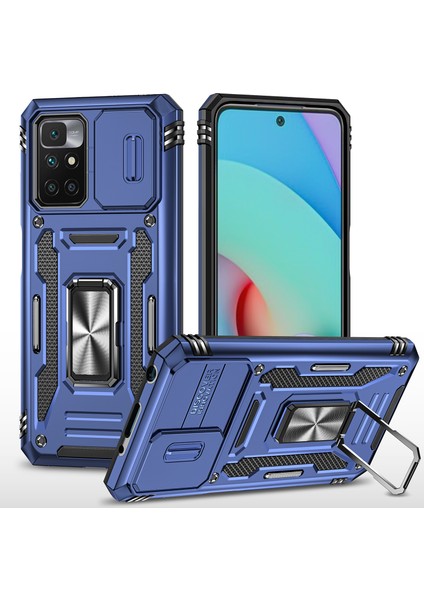Xiaomi Için Zırh Serisi Redmi 10 4g (2021)/REDMI 10 2022 4g/redmi Not 11 4g (Mediatek) Kickstand Case Slayt Kamera Koruması Pc+Tpu Çift Layla Sağlam Kapak Dark Mavi (Yurt Dışından)