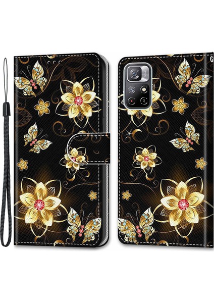 Desen Baskı Iyi Korunmuş Manyetik Kapanma Stand Cüzdan Pu Deri+Tpu Telefon Kapağı Xiaomi Redmi Için Kayış ile Not 11 5g (Çin) (Mediatek)/redmi Not 11T 5g (Yurt Dışından)
