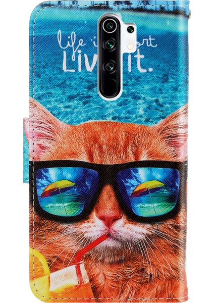 Desen Baskı Flip Deri Kasa Cüzdan Telefon Kapağı Xiaomi Redmi 9 Soğuk Kedi (Yurt Dışından) fırsatları