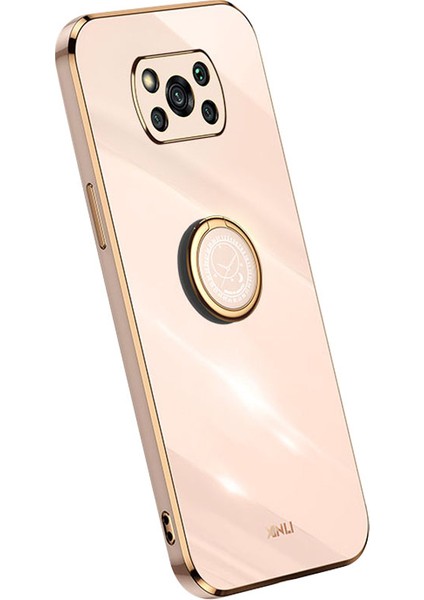 Xiaomi Poco X3/x3 Pro/x3 Nfc Için Xinli Arka Kabuk, Yüzük Kickstand Case Elektrokaplama Altın Kenar Yumuşak Tpu Kapak-Pembe (Yurt Dışından)
