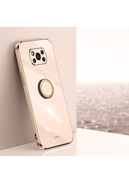 Xiaomi Poco X3/x3 Pro/x3 Nfc Için Xinli Arka Kabuk, Yüzük Kickstand Case Elektrokaplama Altın Kenar Yumuşak Tpu Kapak-Pembe (Yurt Dışından)