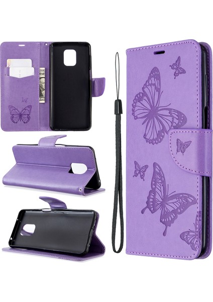 Baskı Kelebekleri Cüzdan Stand Flip Deri Kılıfı Xiaomi Redmi Note 9 Pro Max/not 9 Pro/not 9s-Purple (Yurt Dışından)