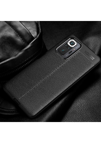 Xiaomi Redmi Için Litchi Grain Yumuşak Tpu Protector Cep Telefon Kapağı Kılıfı Note 10 Pro-Black (Yurt Dışından)