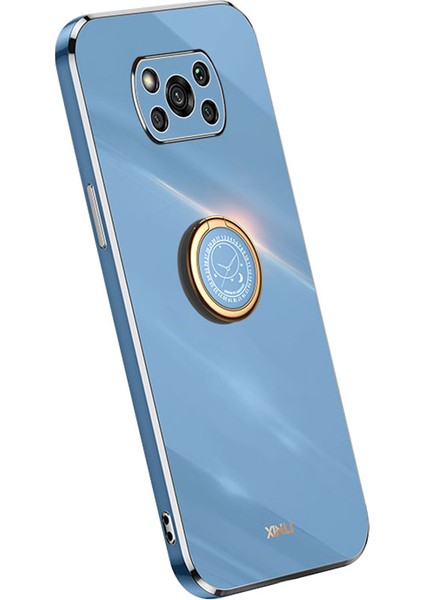 Xıaomı Poco X3/x3 Pro/x3 Nfc Için Xinli Back Shell, Ring Kickstand Case Elektrokaplama Altın Kenar Yumuşak Tpu Kapak-Mavi (Yurt Dışından)