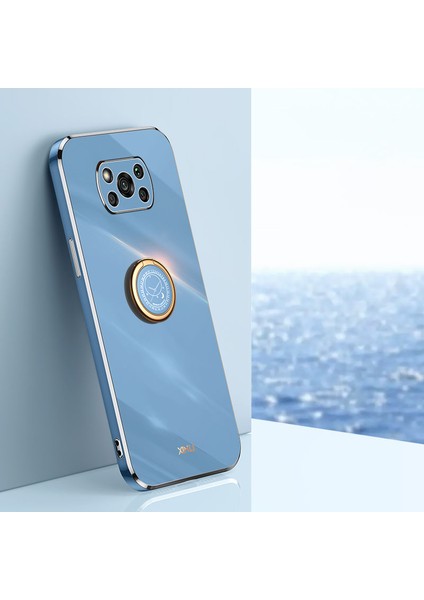 Xıaomı Poco X3/x3 Pro/x3 Nfc Için Xinli Back Shell, Ring Kickstand Case Elektrokaplama Altın Kenar Yumuşak Tpu Kapak-Mavi (Yurt Dışından)