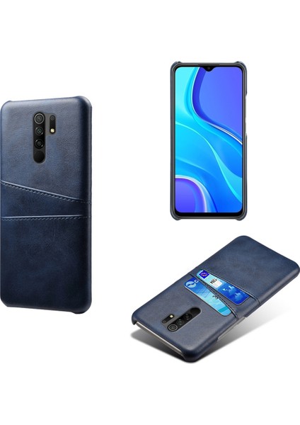 Çift Kart Yuvası ile Pu Deri Kaplı Pc Kabuğu Xiaomi Redmi 9-Blue Için (Yurt Dışından)