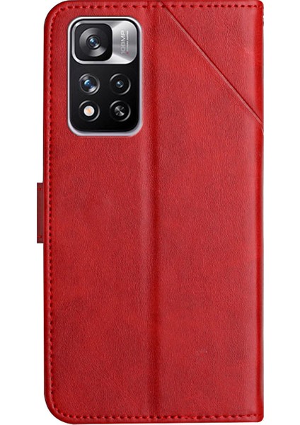 Baskı Çizgisi Tasarımı Düz ​​renk Pu Deri Koruyucu Telefon Kapak Kılıfı Xiaomi Redmi Için Cüzdan Standı Not 11 Pro 5g (Çin) (Mediatek)/not 11 Pro+ 5g-Kırmızı (Yurt Dışından) fırsatları