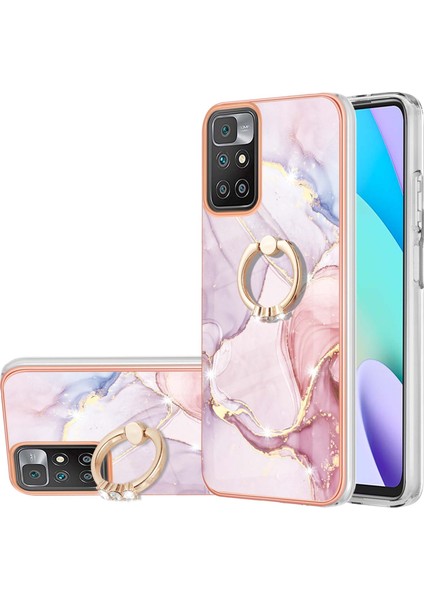 Mermer Tasarım Imd Iml Elektrokaplatma Tpu Xiaomi Redmi Için Yüzük Tutucu Kickstand ile Telefon Arka Kapak Kılıfı Not 11 4g (Mediatek)/10 4g (2021)/10 2022 4g/10 Prime-Rose Gold (Yurt Dışından)
