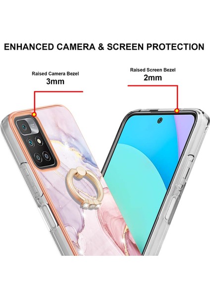Mermer Tasarım Imd Iml Elektrokaplatma Tpu Xiaomi Redmi Için Yüzük Tutucu Kickstand ile Telefon Arka Kapak Kılıfı Not 11 4g (Mediatek)/10 4g (2021)/10 2022 4g/10 Prime-Rose Gold (Yurt Dışından) modelleri