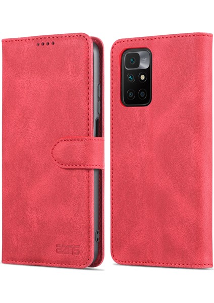 Cüzdan Standı Deri Kasa Folyo Flip Telefon Vaka Koruyucusu Xiaomi Redmi Not 11 4g (Mediatek)/10 4g (2021)/10 2022 4g/10 Prime-Red (Yurt Dışından)