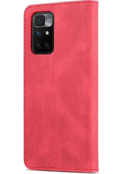 Cüzdan Standı Deri Kasa Folyo Flip Telefon Vaka Koruyucusu Xiaomi Redmi Not 11 4g (Mediatek)/10 4g (2021)/10 2022 4g/10 Prime-Red (Yurt Dışından) modelleri