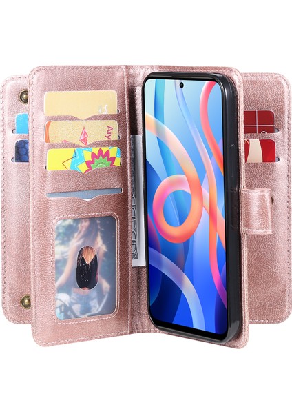 Pu Deri Stand Kartı Yuvaları Folio Flip Cüzdan Xiaomi Için Telefon Kılıfı Not 11 5g (Çin) (Mediatek)/redmi Not 5g/redmi Not 11S 5g-Rose Altın (Yurt Dışından)