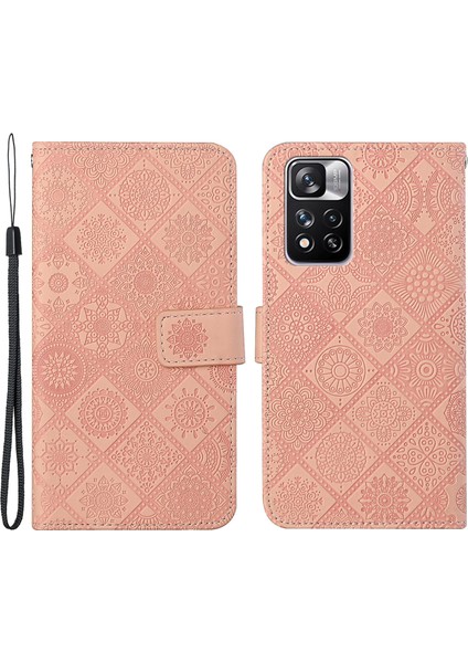 Çekim Dirençli Baskı Etnik Tarzı Çiçek Manyetik Toka Cüzdanı Pu Deri Kabuk Xiaomi Redmi Note 11 Pro 5g (Çin) (Mediatek)/not 11 Pro+ 5g-Pink (Yurt Dışından)