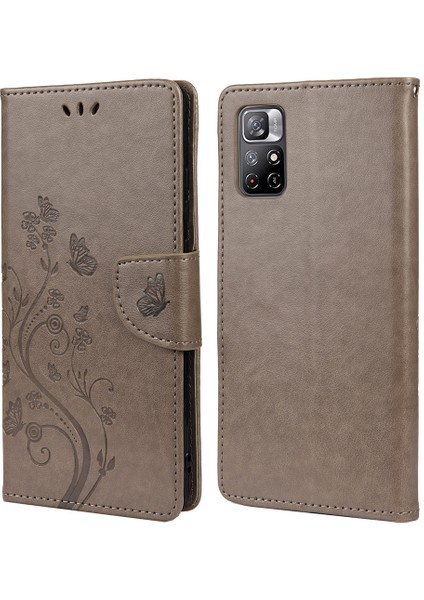 Xiaomi Redmi Için Not 11 5g (Çin) (Mediatek)/not 11T 5g/not 11S 5g Destekleme Stand Telefon Kılıfı Kelebek Çiçek Çiçek Flip Cüzdan Deri Telefon Grey Kaplama (Yurt Dışından)