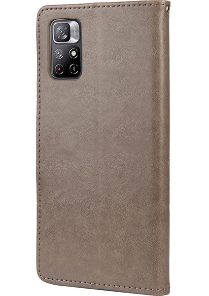 Xiaomi Redmi Için Not 11 5g (Çin) (Mediatek)/not 11T 5g/not 11S 5g Destekleme Stand Telefon Kılıfı Kelebek Çiçek Çiçek Flip Cüzdan Deri Telefon Grey Kaplama (Yurt Dışından) modelleri