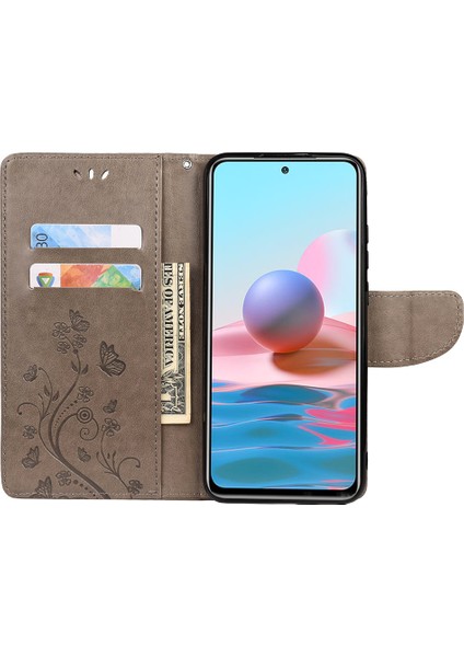 Xiaomi Redmi Için Not 11 5g (Çin) (Mediatek)/not 11T 5g/not 11S 5g Destekleme Stand Telefon Kılıfı Kelebek Çiçek Çiçek Flip Cüzdan Deri Telefon Grey Kaplama (Yurt Dışından) fırsatları