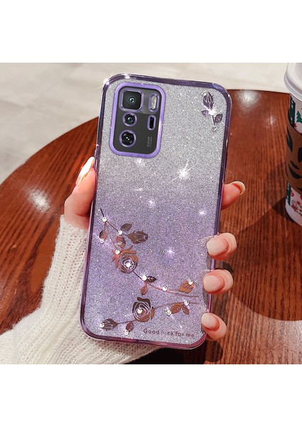 Xiaomi Poco X3 Gt/redmı Için Dehrım Telefon Kılıfı Note 10 Pro 5g (Çin) Çiçek Rhinestone Tpu Telefon Kapak Morası (Yurt Dışından)