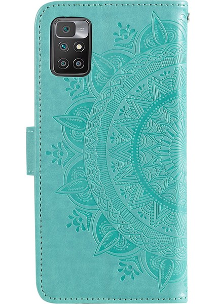 Xiaomi Için Redmi 10 4g (2021)/REDMI 10 2022 4g/redmi 10 Prime/redmi Not 11 4g (Mediatek) Basılı Mandala Çiçek Pu Deri Deri Cüzdan Stand Telefon Flip Kapak Kılıf Yeşili (Yurt Dışından) modelleri