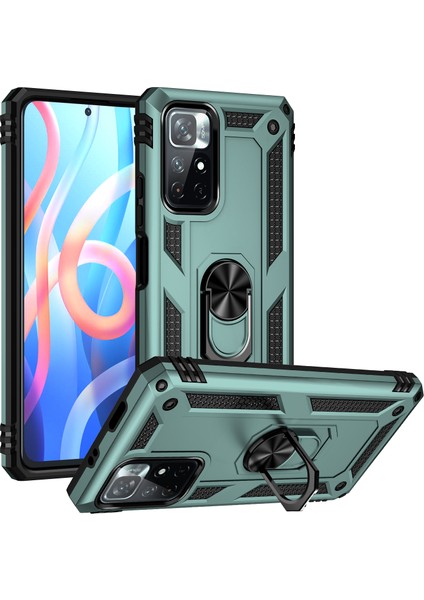 Yüzük Kickstand Fonksiyon Anti-Çizgi Şok Geçirmez Sabit Pc Sabit Tpu Koruyucu Koruyucu Koruyucu Koruyucu Kılıf Not 11 5g (Çin) (Mediatek)/redmi Not 11T 5g/not 11S 5g-Dark Yeşil (Yurt Dışından)