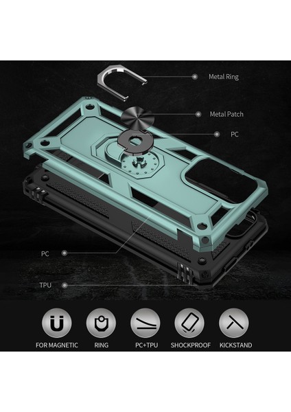 Yüzük Kickstand Fonksiyon Anti-Çizgi Şok Geçirmez Sabit Pc Sabit Tpu Koruyucu Koruyucu Koruyucu Koruyucu Kılıf Not 11 5g (Çin) (Mediatek)/redmi Not 11T 5g/not 11S 5g-Dark Yeşil (Yurt Dışından) fiyatları