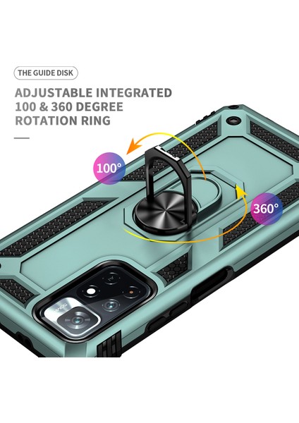 Yüzük Kickstand Fonksiyon Anti-Çizgi Şok Geçirmez Sabit Pc Sabit Tpu Koruyucu Koruyucu Koruyucu Koruyucu Kılıf Not 11 5g (Çin) (Mediatek)/redmi Not 11T 5g/not 11S 5g-Dark Yeşil (Yurt Dışından) modelleri