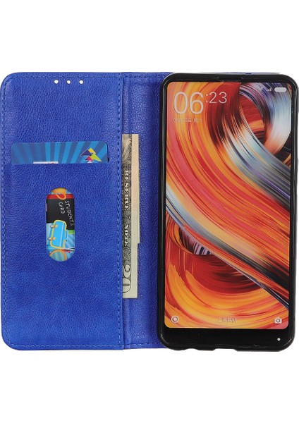 Litchi Doku Bölünmüş Deri Anti Damla Damla Cüzdan Stand Telefon Kapak Kılıfı Xiaomi Redmi Not 11 4g (Mediatek)/redmi 10 4g/redmi 10 2022 4g/10 Prime-Blue (Yurt Dışından) modelleri