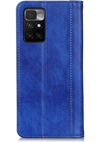 Litchi Doku Bölünmüş Deri Anti Damla Damla Cüzdan Stand Telefon Kapak Kılıfı Xiaomi Redmi Not 11 4g (Mediatek)/redmi 10 4g/redmi 10 2022 4g/10 Prime-Blue (Yurt Dışından) fırsatları