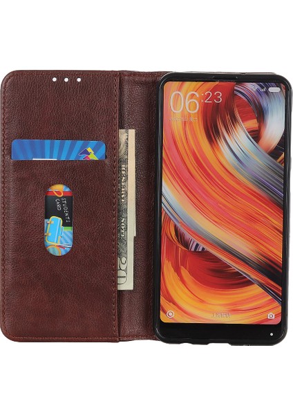 Litchi Doku Bölünmüş Deri Anti Damla Damla Cüzdan Stand Telefon Kapak Kılıfı Xiaomi Redmi Not 11 4g (Mediatek)/redmi 10 4g/redmi 10 2022 4g/10 Prime-Brown (Yurt Dışından) modelleri