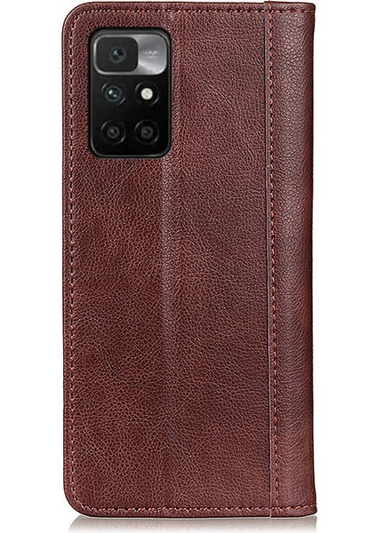 Litchi Doku Bölünmüş Deri Anti Damla Damla Cüzdan Stand Telefon Kapak Kılıfı Xiaomi Redmi Not 11 4g (Mediatek)/redmi 10 4g/redmi 10 2022 4g/10 Prime-Brown (Yurt Dışından) fırsatları