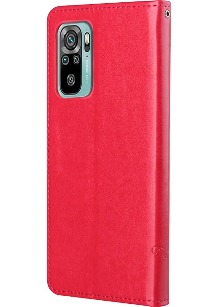 Ayarlanabilir Stand Tasarım Kelebek Çiçekleri Baskı Anti-Çizgiye Dönüştüren Xiaomi Redmi Için Şık Deri Telefon Cüzdan Kapağı 10 4g (2021)/10 Prime/10 2022 4g/not 11 4g (Mediatek) -Red (Yurt Dışından) fırsatları