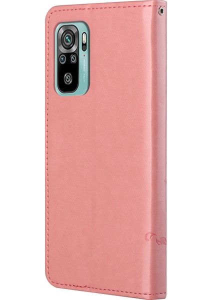 Ayarlanabilir Stand Tasarım Kelebek Çiçekleri Baskı Anti-Çizelge Xiaomi Redmi Için Şık Deri Telefon Cüzdan Kapağı 10 4g (2021)/10 Prime/10 2022 4g/not 11 4g (Mediatek) -Pink (Yurt Dışından) fırsatları