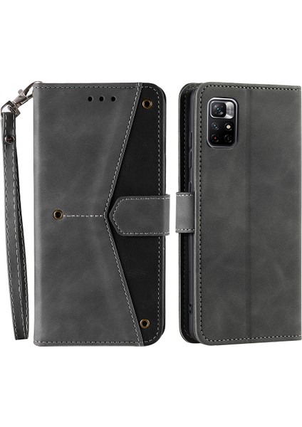 Birleştirme Dikiş Cilt Dokunuşu Hissi Tam Koruma Pu Deri Kapak Iç Tpu Telefon Kasası Kabuk Xiaomi Için Stant Cüzdanı Not 11 Pro 5g (Çin) (Mediatek)/not 11 Pro+ 5g-Grey (Yurt Dışından)