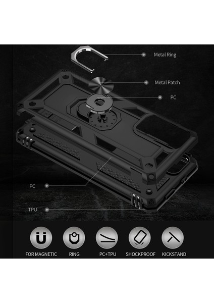 Yüzük Kickstand Fonksiyon Anti-Çizgi Şok Geçirmez Sabit Pc Sabit Tpu Koruyucu Koruyucu Koruyucu Koruyucu Kılıf Not 11 5g (Çin) (Mediatek)/redmi Not 11T 5g/not 11S 5g-Black (Yurt Dışından) fiyatları